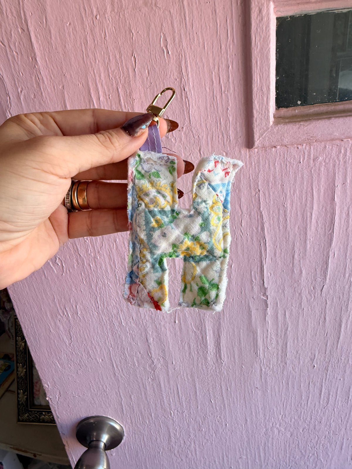 Vintage Quilt Initial Keychains-- More Options in Product Listing