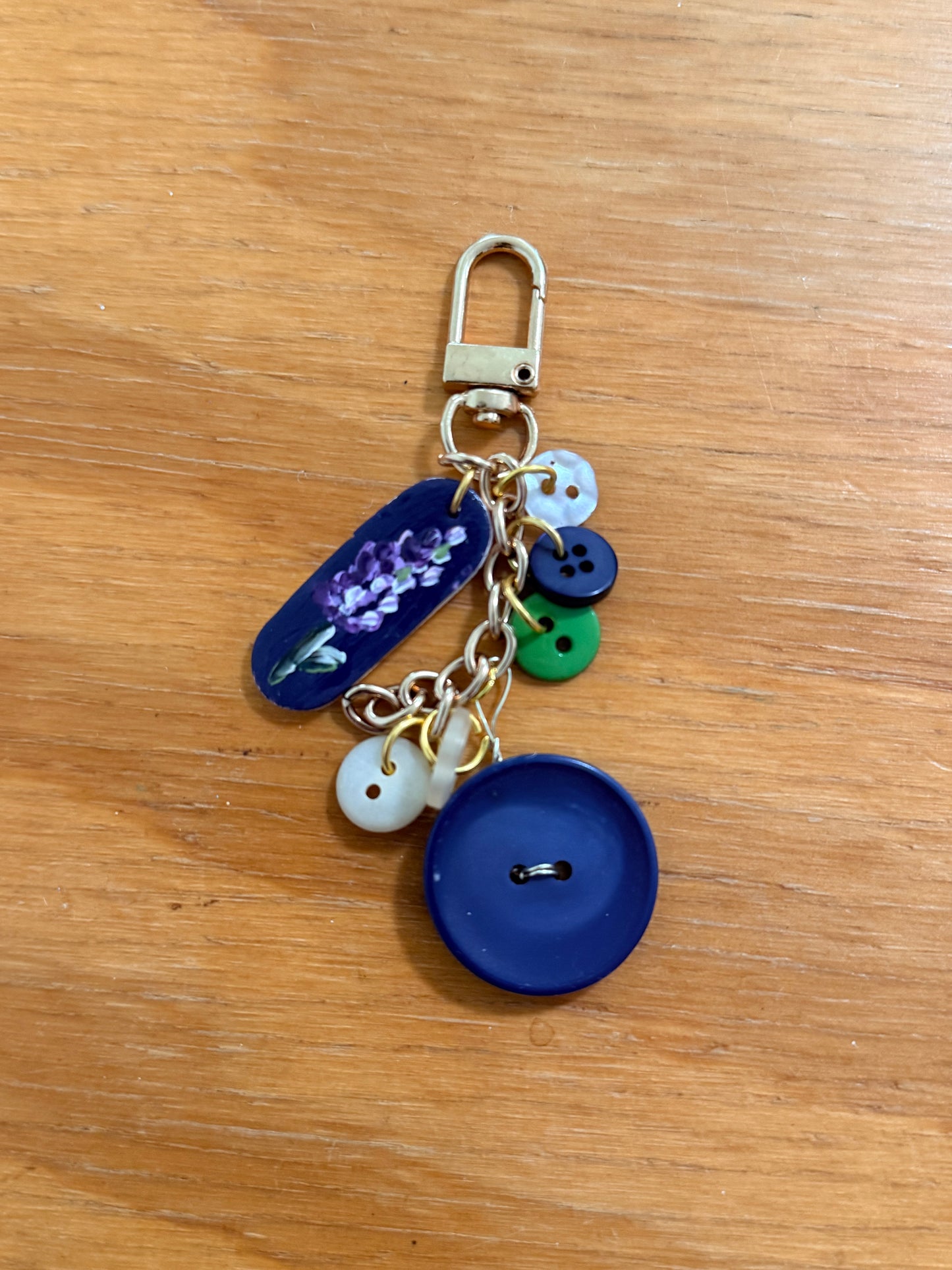 Vintage Button Keychain/ Bag Charm with handpainted charm 5