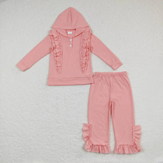 GLP0894 Lace Pink Hooded Long Sleeve Pants Suit