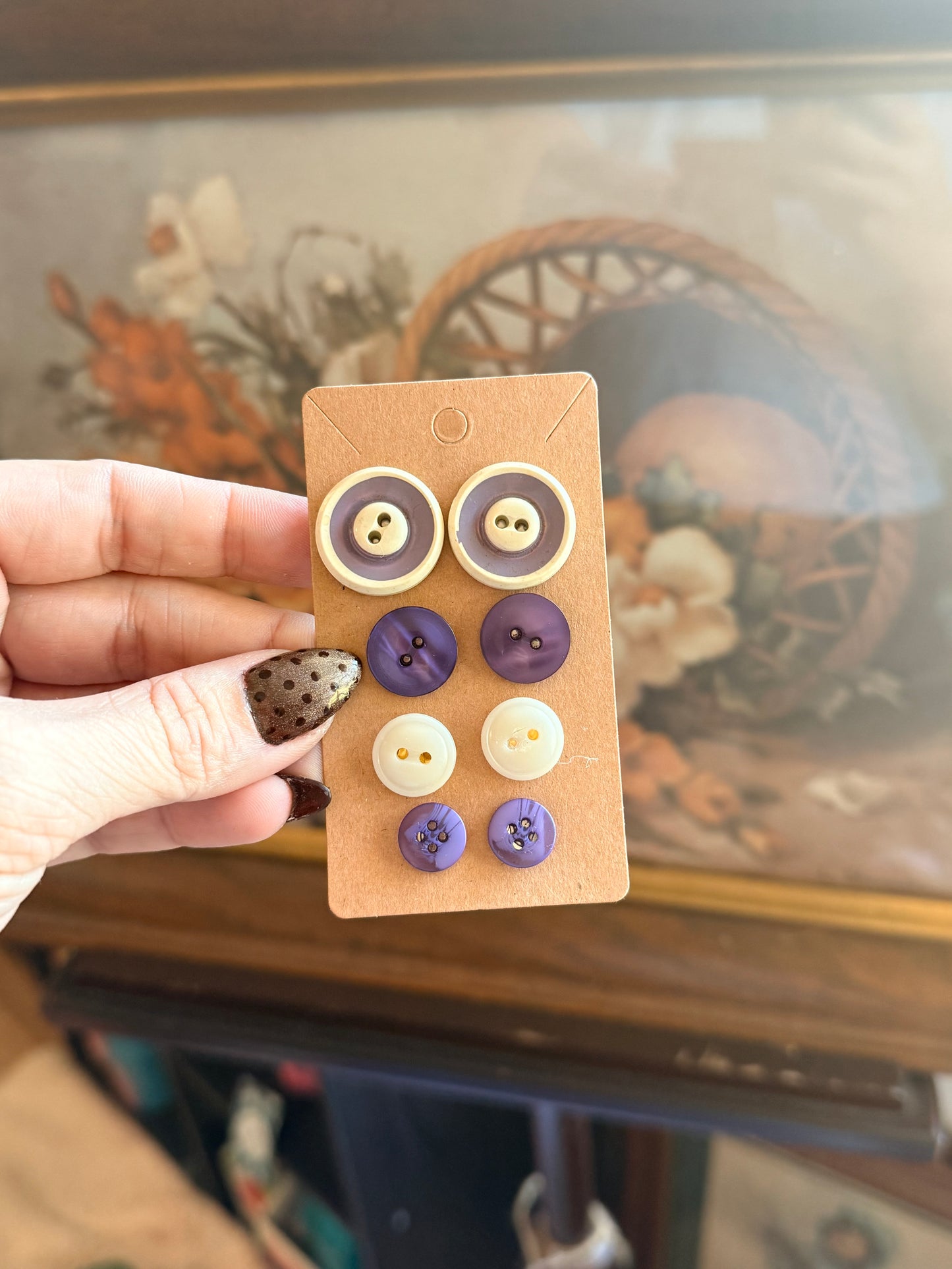 Vintage Button Earring Quartet- Grape Soda