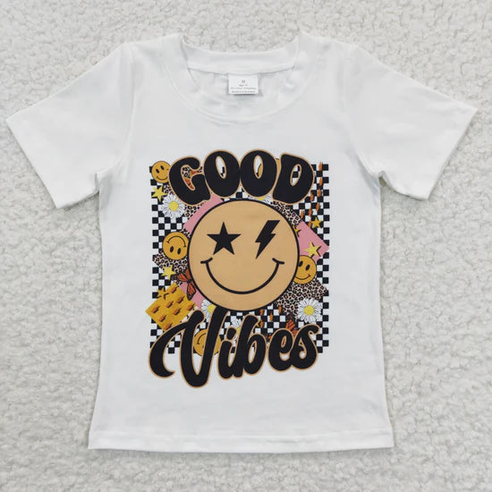 BT0221 GOOD smiley white short-sleeved top