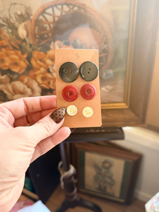 Vintage Button Earring Trio-Thimble