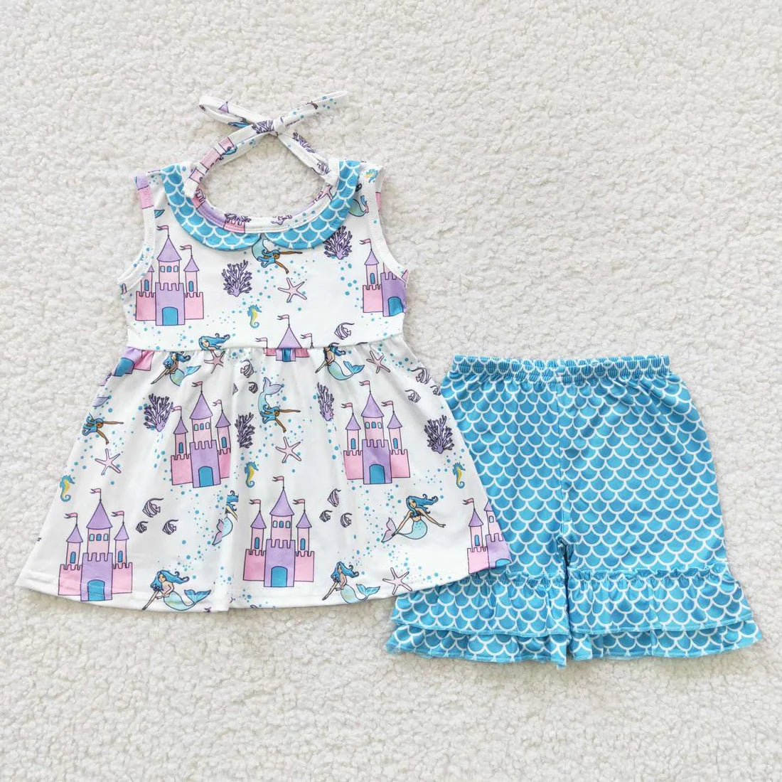 GSSO0304 Mermaid Castle Blue Sleeveless Short Set