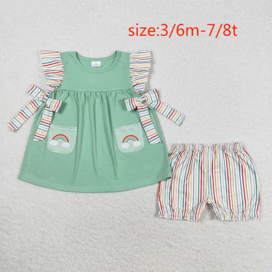 GSSO0596 Colorful striped Rainbow POcket Short Set