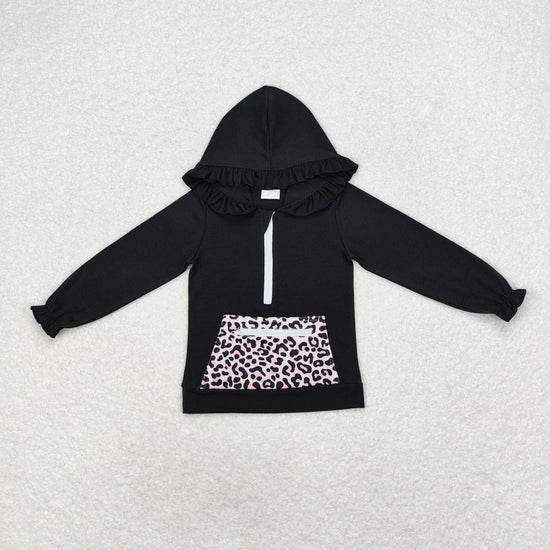 GT0624 Leopard print pocket zipper black hood