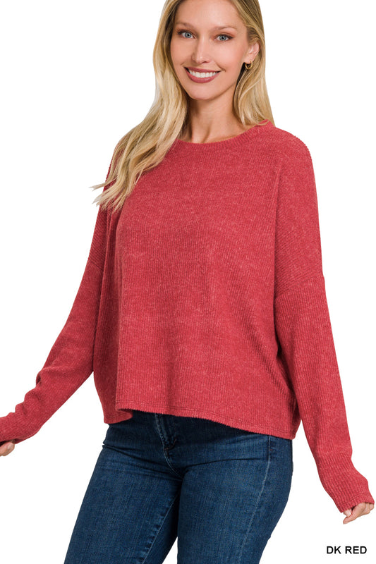 Ribbed dolman long sleeve sweater