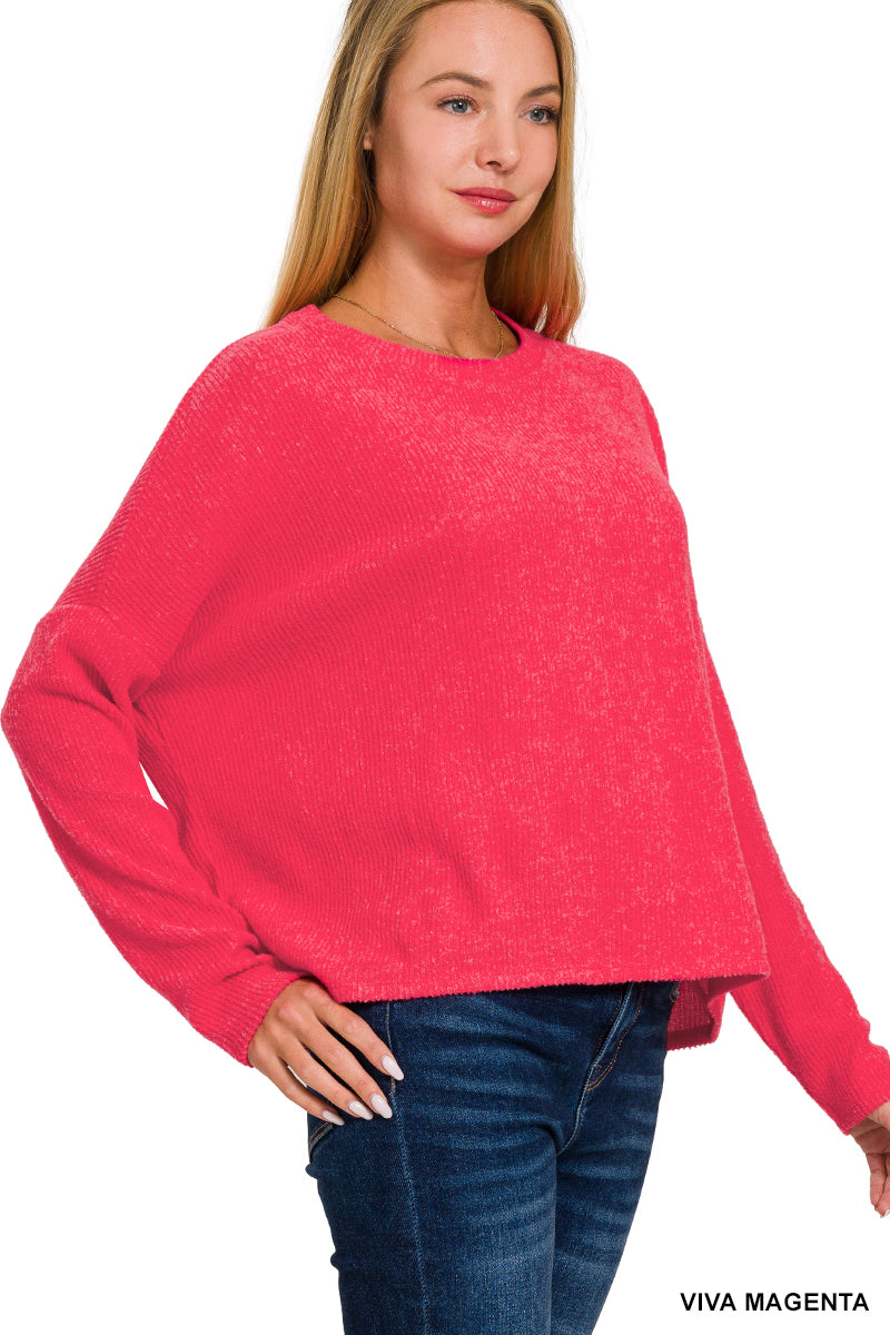 Ribbed dolman long sleeve sweater