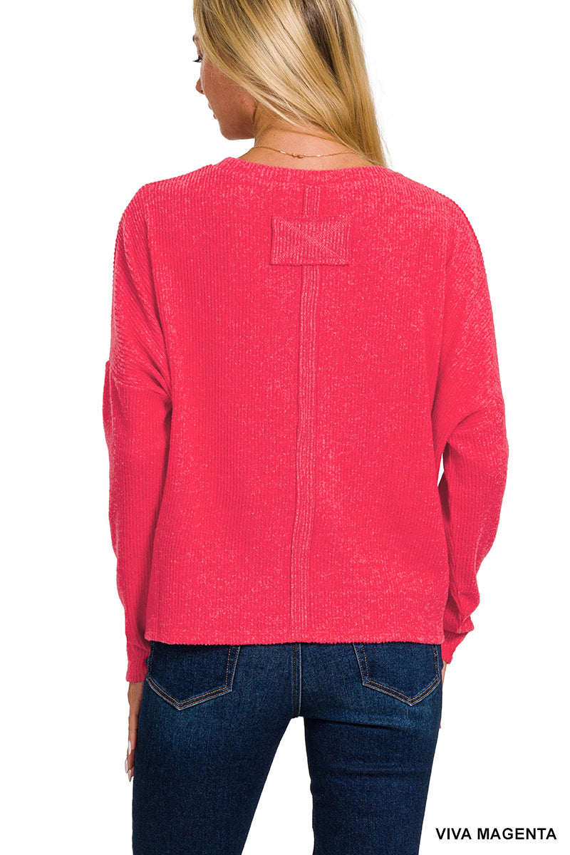 Ribbed dolman long sleeve sweater