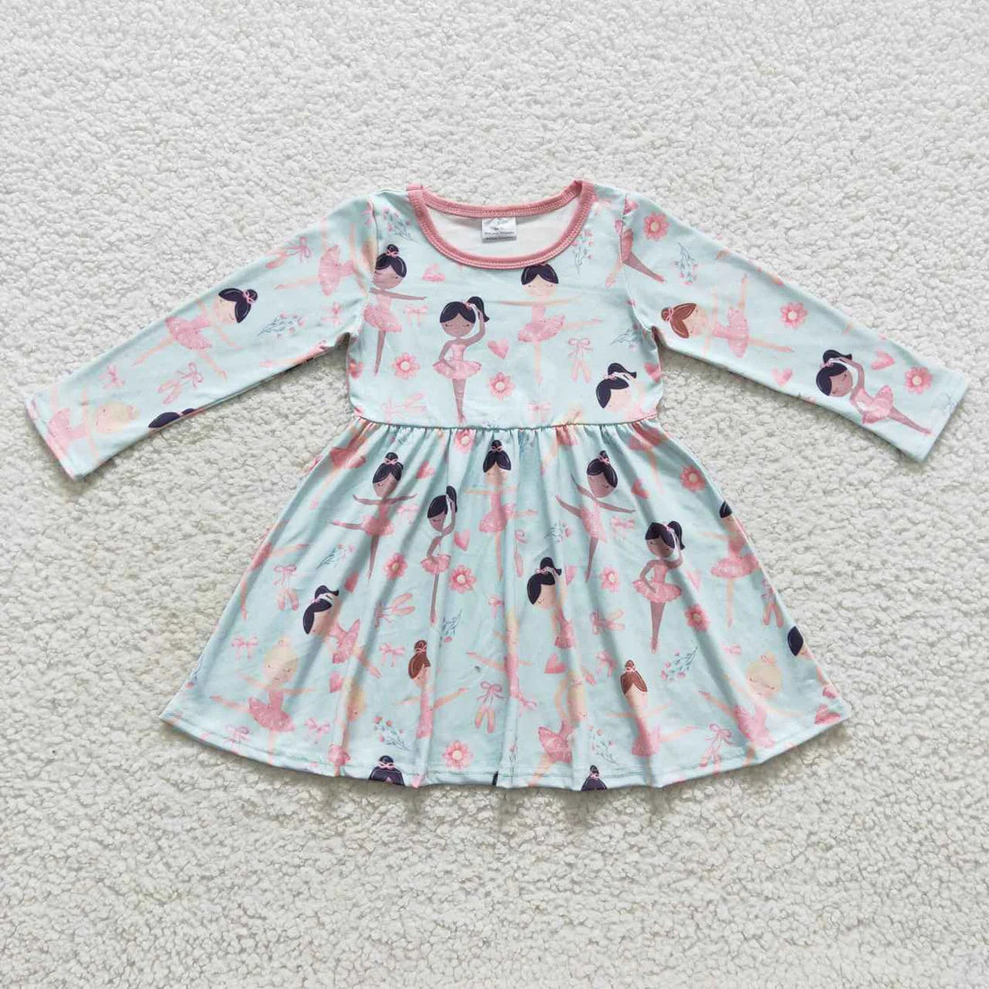 GLD0309 Dancing Ballerina Girl Blue Long Sleeve Dress