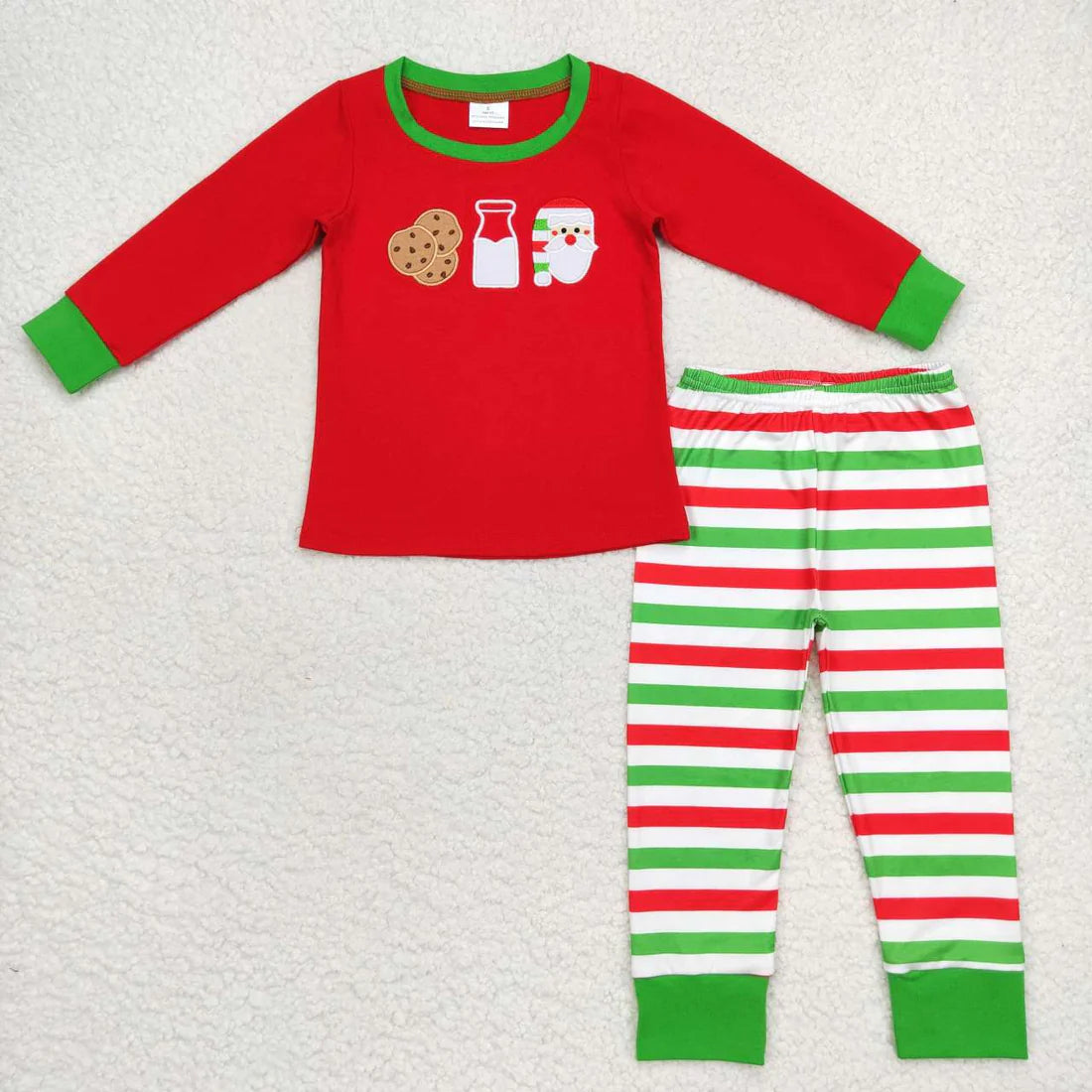 BLP0313 Embroidered Cookie Milk Santa Red Green White Striped