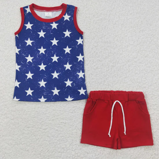 BSSO0220 Boys Star Blue Sleeveless Shorts Set