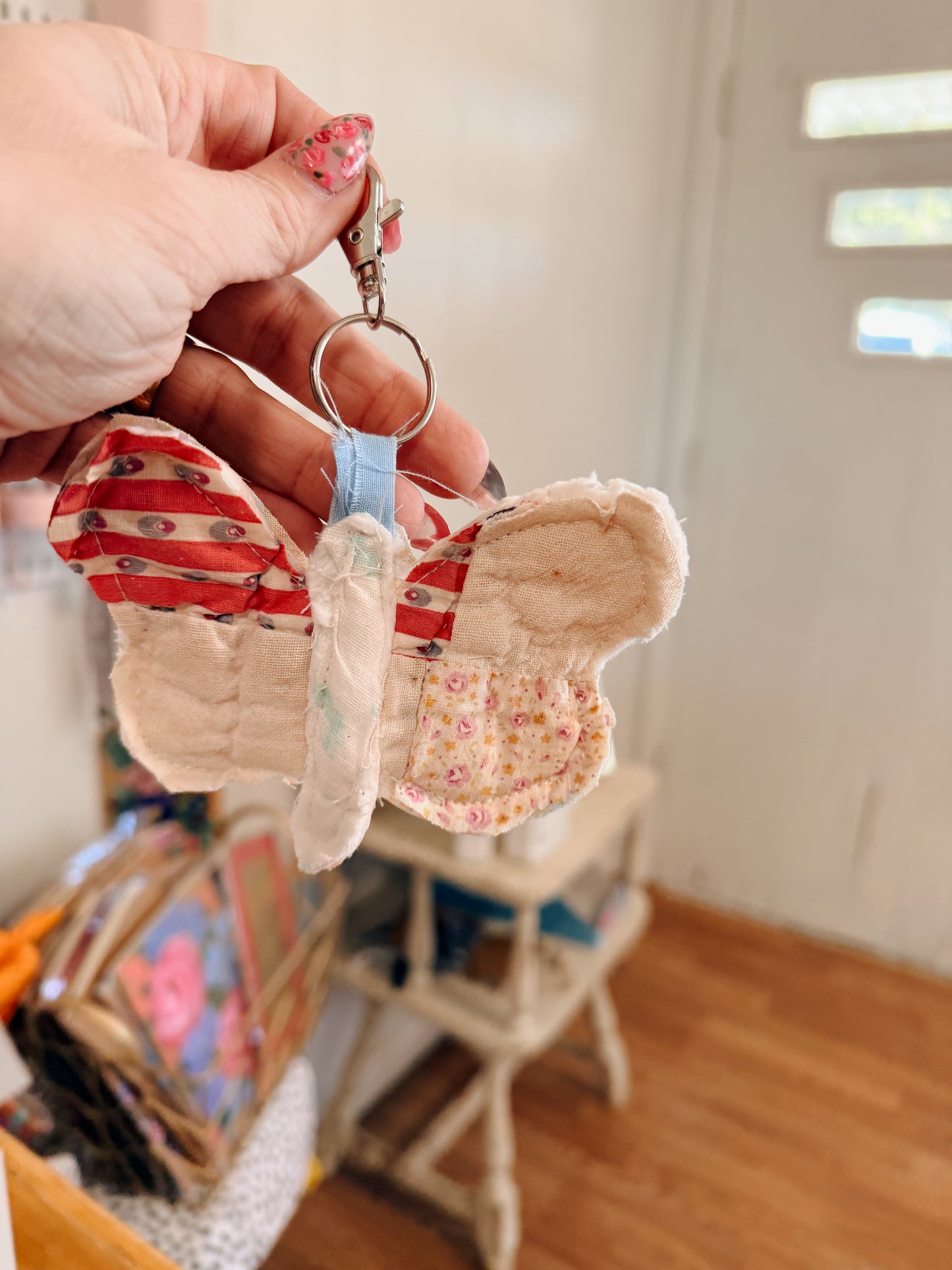 Butterfly Keychain- VIntage quilt