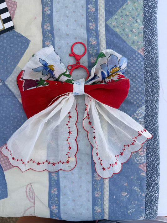 Vintage Handkerchief Bow Bag Charm 🎀✨1