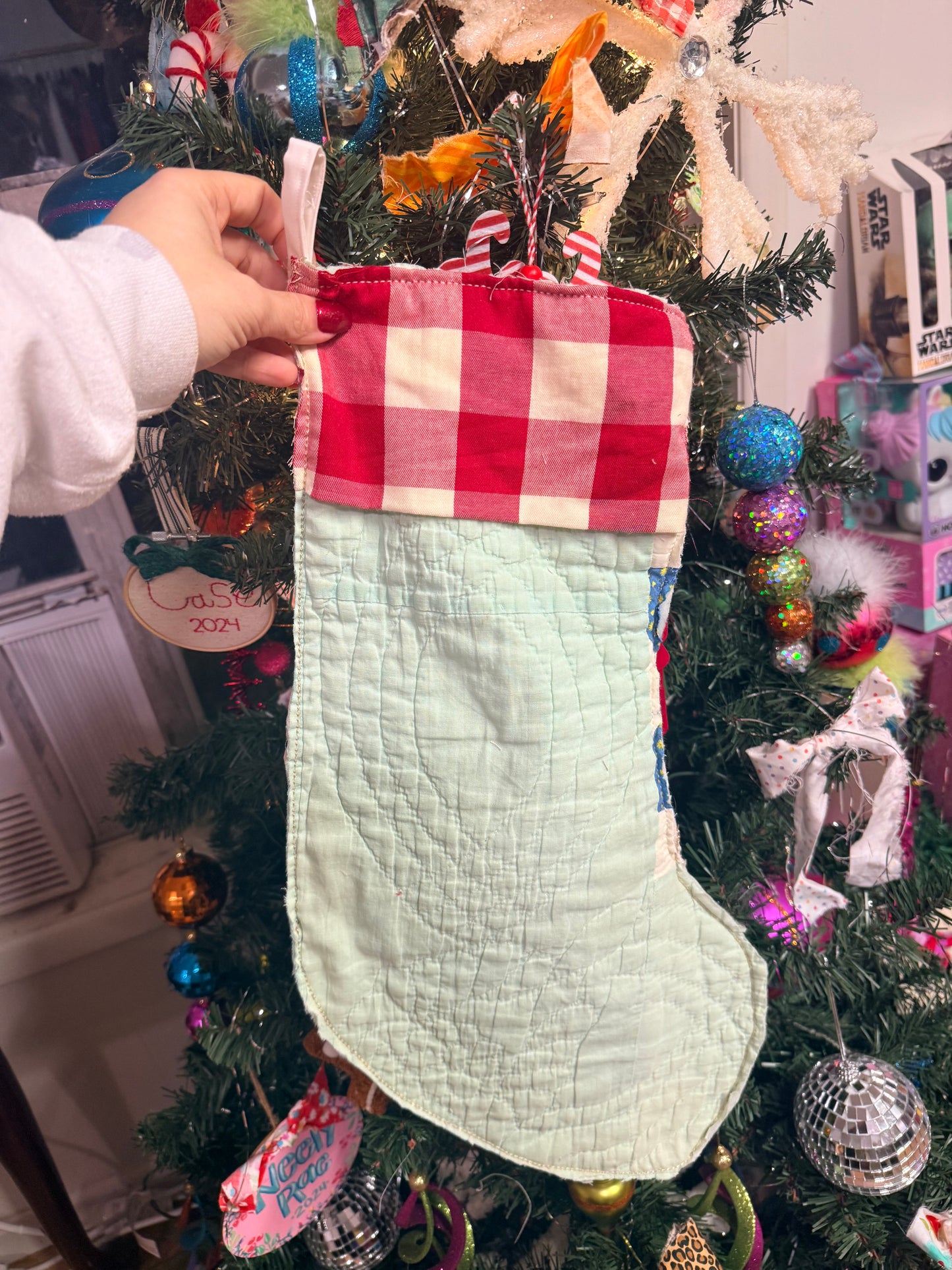 Vintage Quilt Stocking 69- Raggy Style