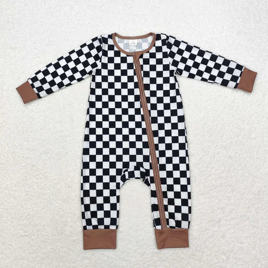 LR1436 Modal black and white plaid brown edge BAMBOO