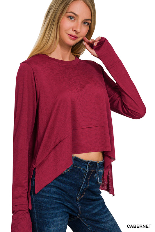 Shark bite side slit long sleeve top