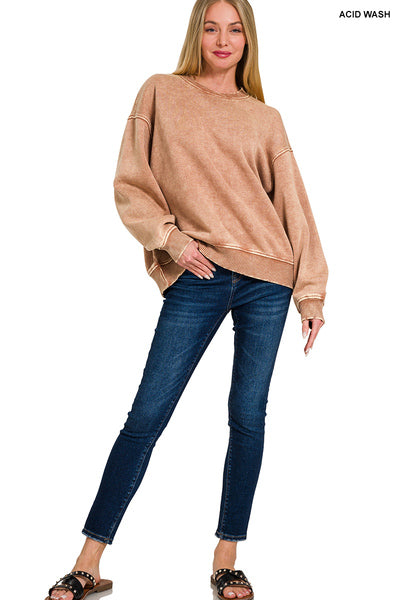 Acid wash oversized fleece pullover