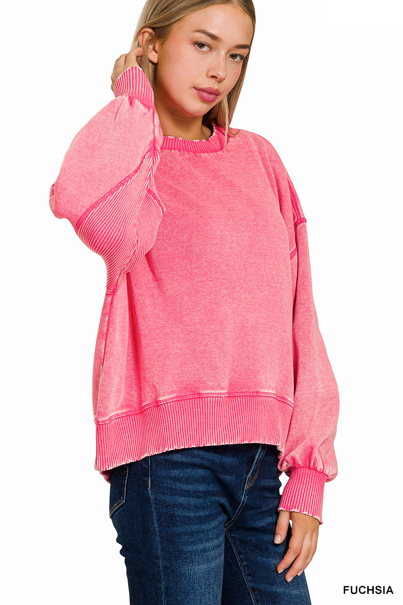 Acid wash oversized fleece pullover