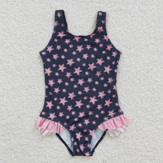 S0048 Pink Star Navy One-Piece Swimsuit