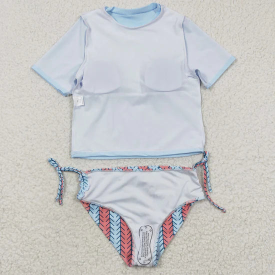 S0115 Rainbow Sun White Short Sleeve Swimsuit Set