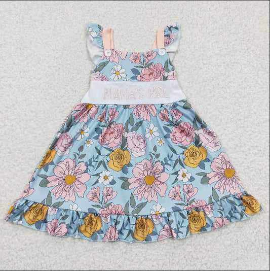 GSD0315 Embroidered Mamas Girl floral blue dress