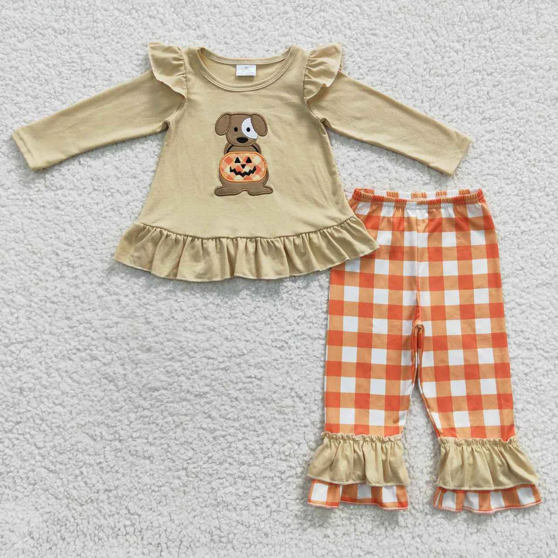 GLP0433 Girls Embroidered Puppy Pumpkin