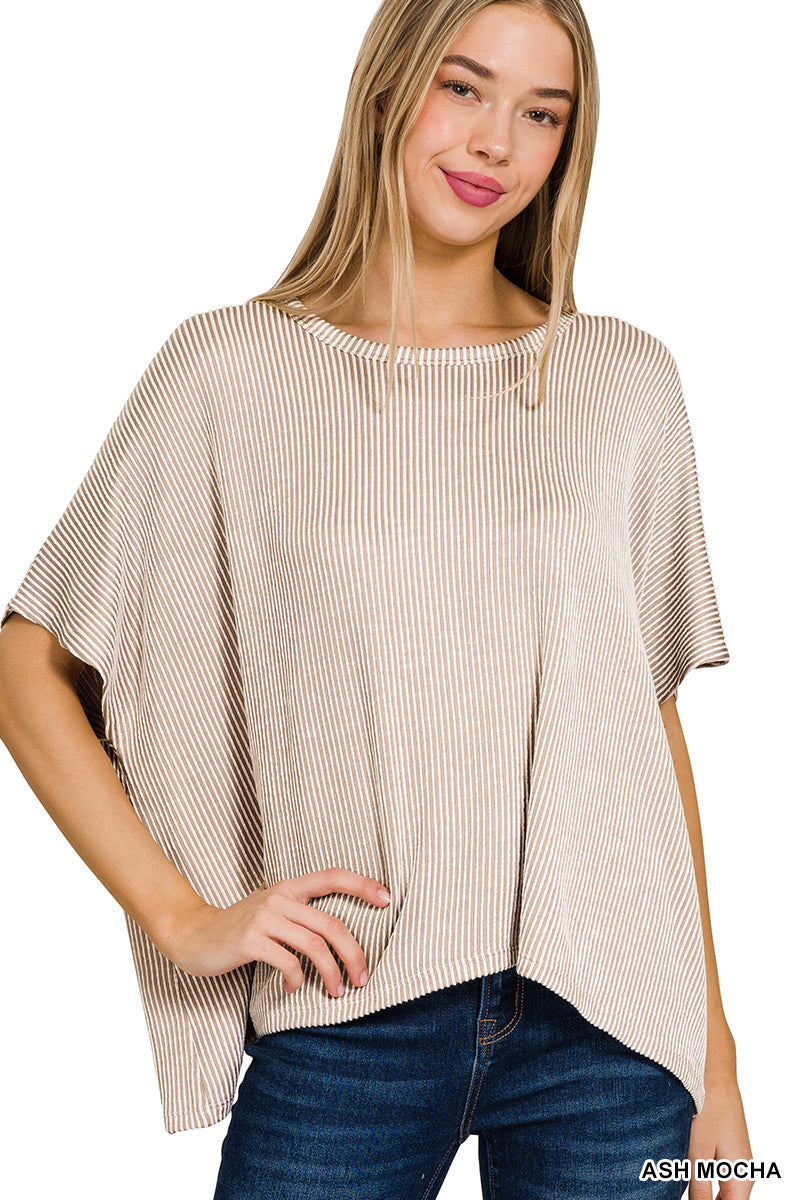Ribbed striped oversized short sleeve top- Multiple Colors
