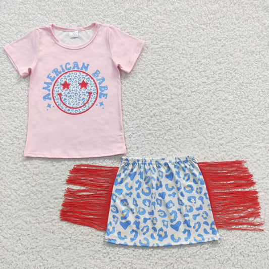 GSD0339 BABE smiley pink short sleeve blue leopard