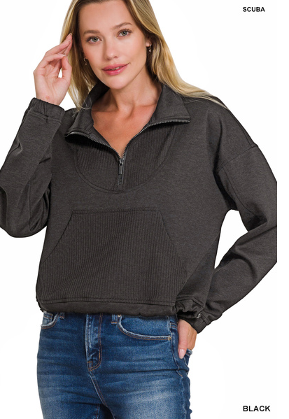 Scuba half zip ribbed detailed pullover