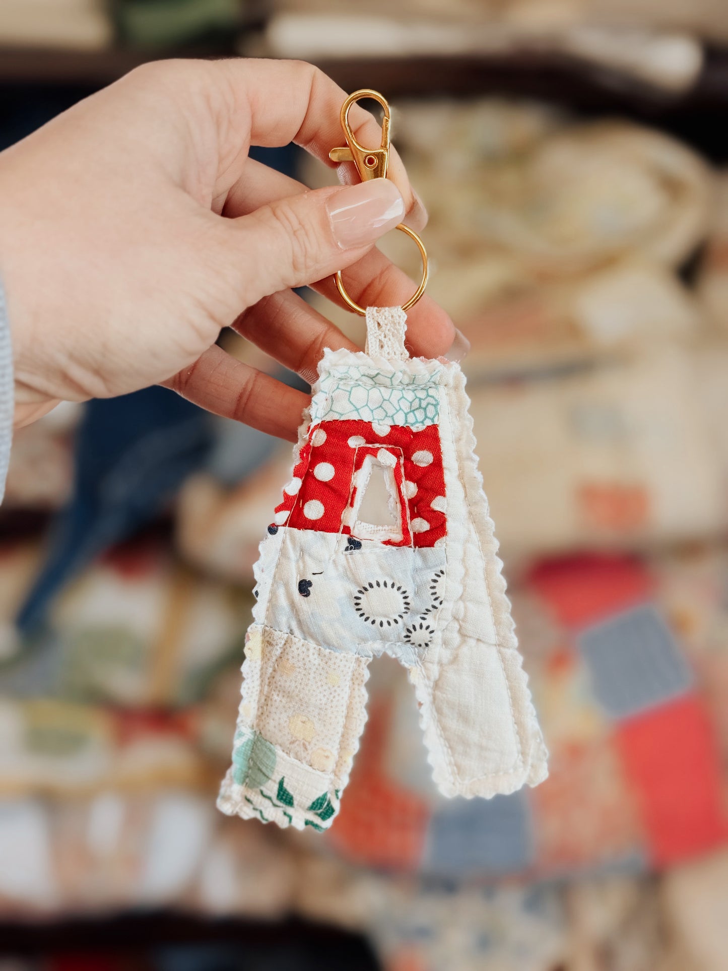 Vintage Quilt Initial Keychains-- More Options in Product Listing