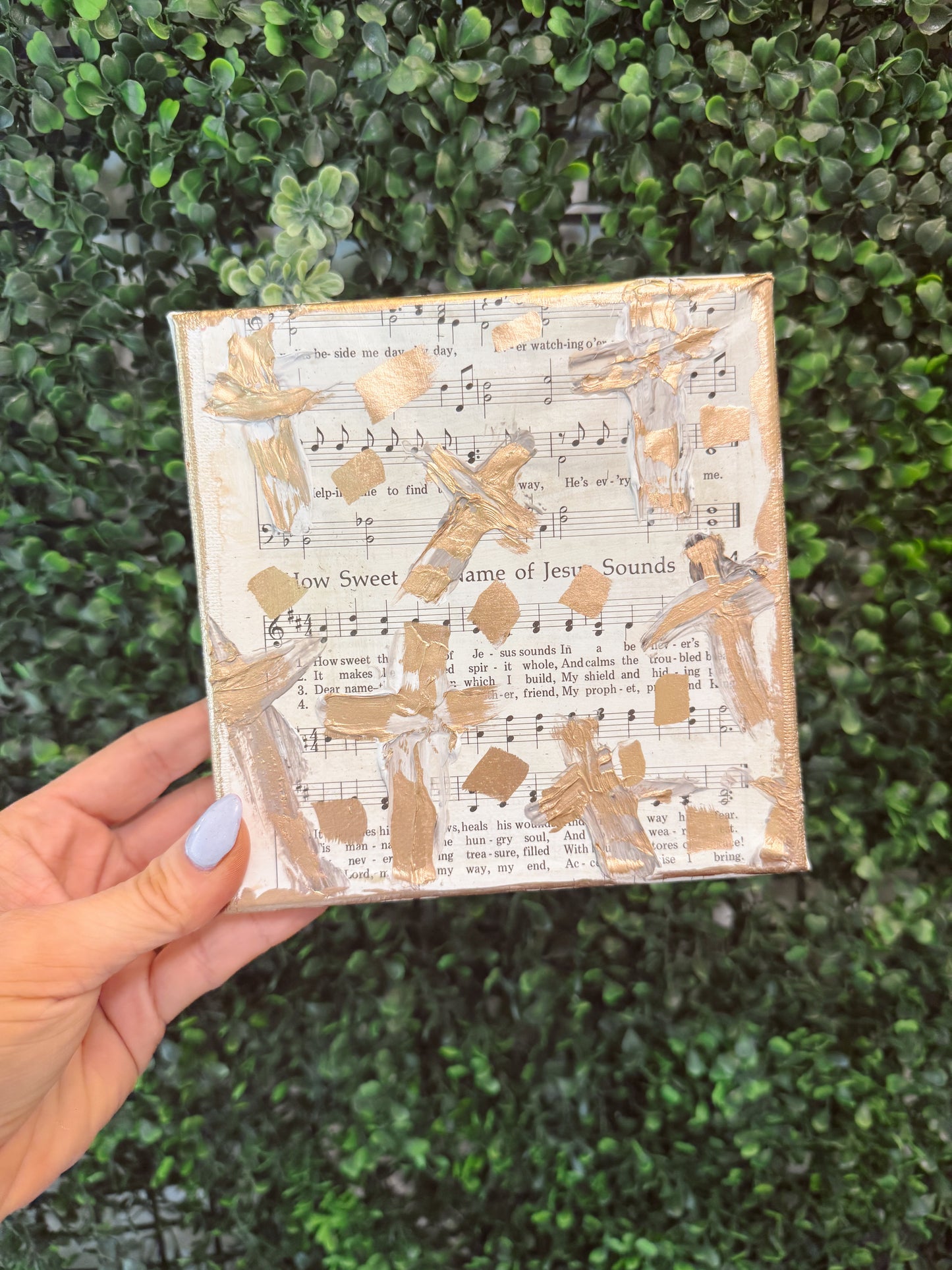 Gold Cross Hymn Textured Art Block- 6x6