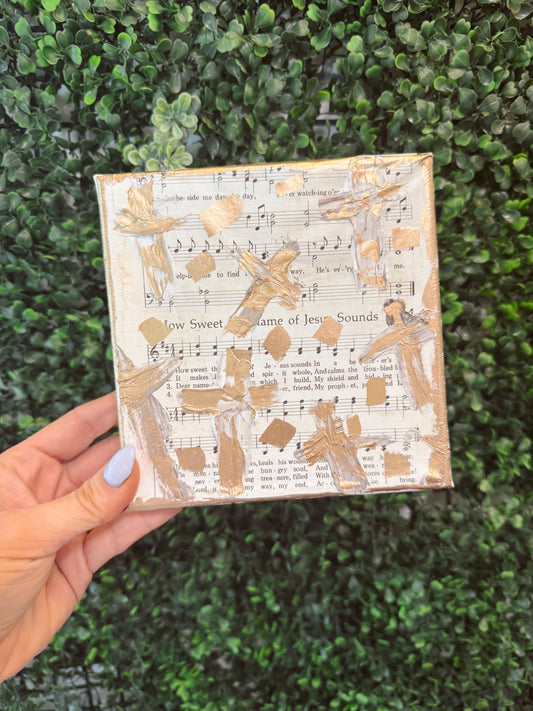 Gold Cross Hymn Textured Art Block- 6x6