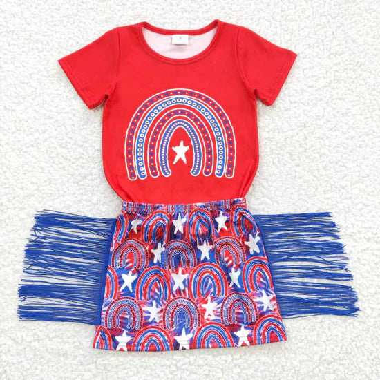 GSD0338 Patriotic Rainbow with fringe skirt set