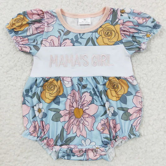 SR0344 Embroidered MAMAS GIRL floral blue short-sleeved