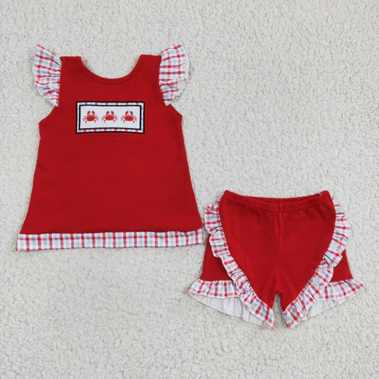 GSSO0142 Girls Embroidered Crab Red