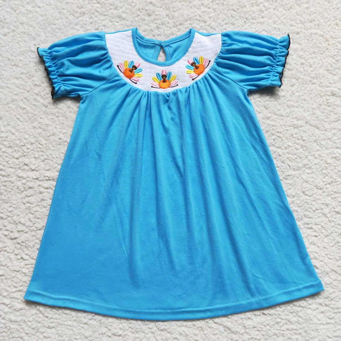 GSD0436 smocked embroidered turkey blue