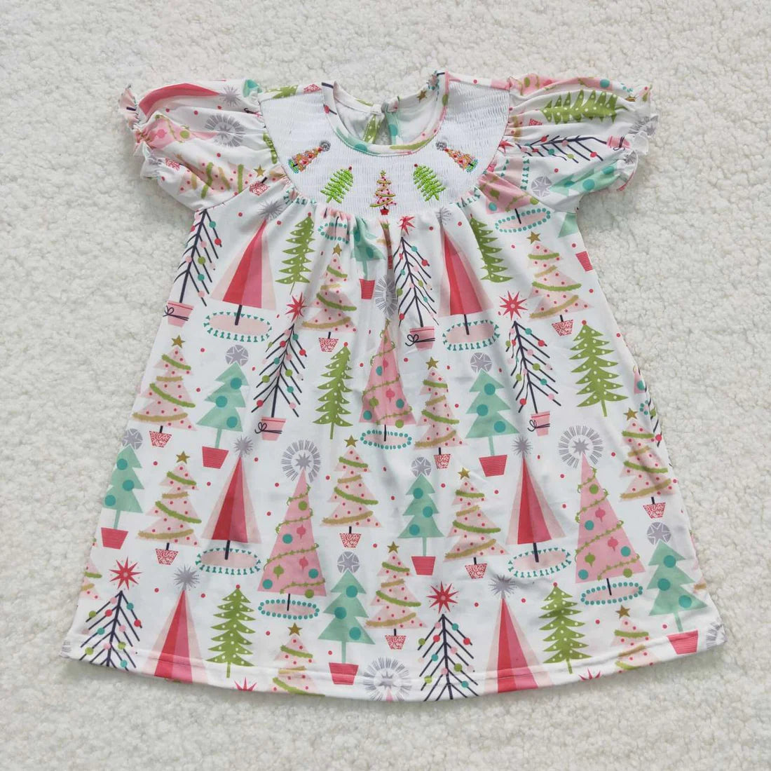 GSD0440 smocked embroidered Christmas tree white