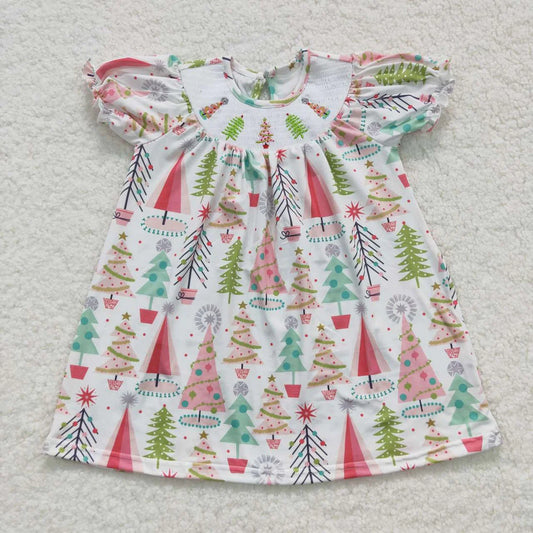 GSD0440 smocked embroidered Christmas tree white