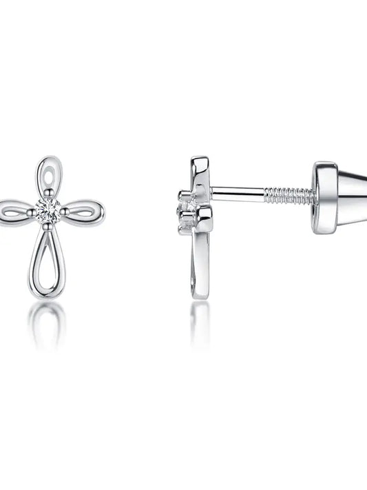 Screw-Back Infinity Cross Baptism Earrings