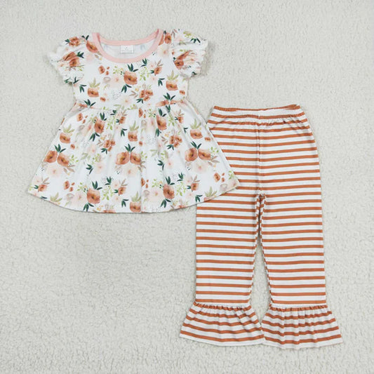 GSPO1570 Flower white short-sleeved orange striped