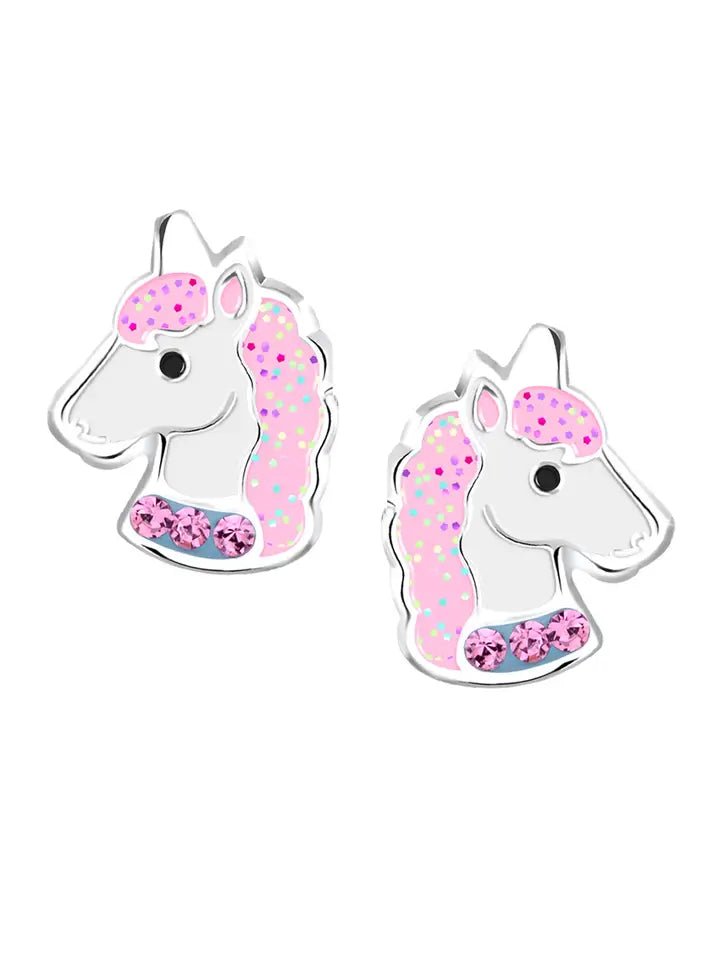 Sterling Silver Girls Stardust Unicorn Earrings For Kids