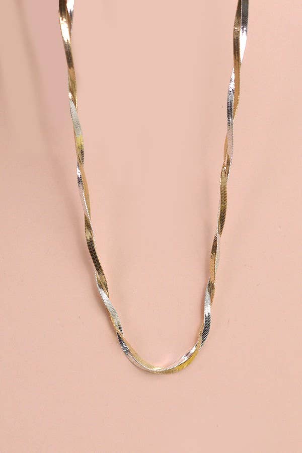 INTWINED GOLD SILVER HERRINGBONE NECKLACE | 80N458