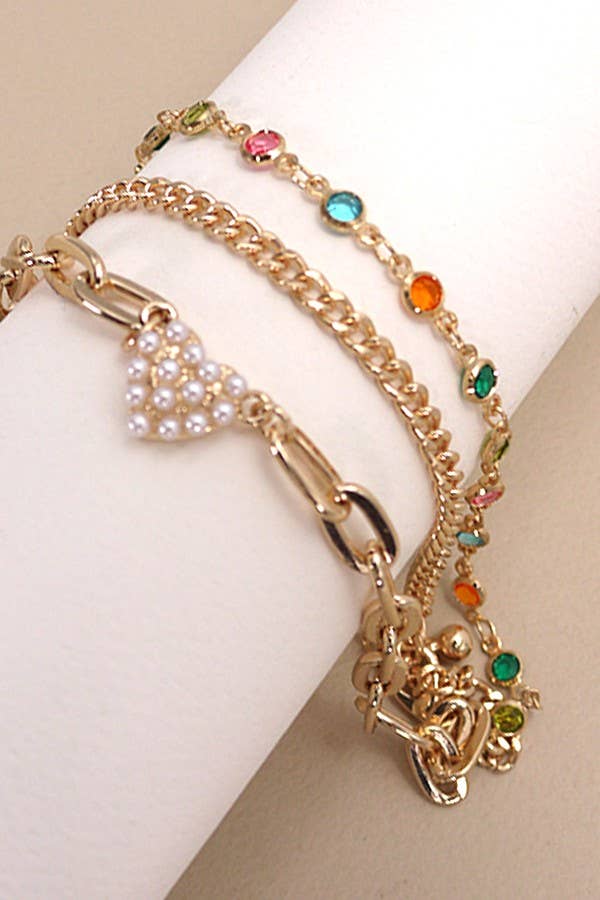 PEARL HEART MULTI STONE MULTI LAYER BRACELET | 80B234