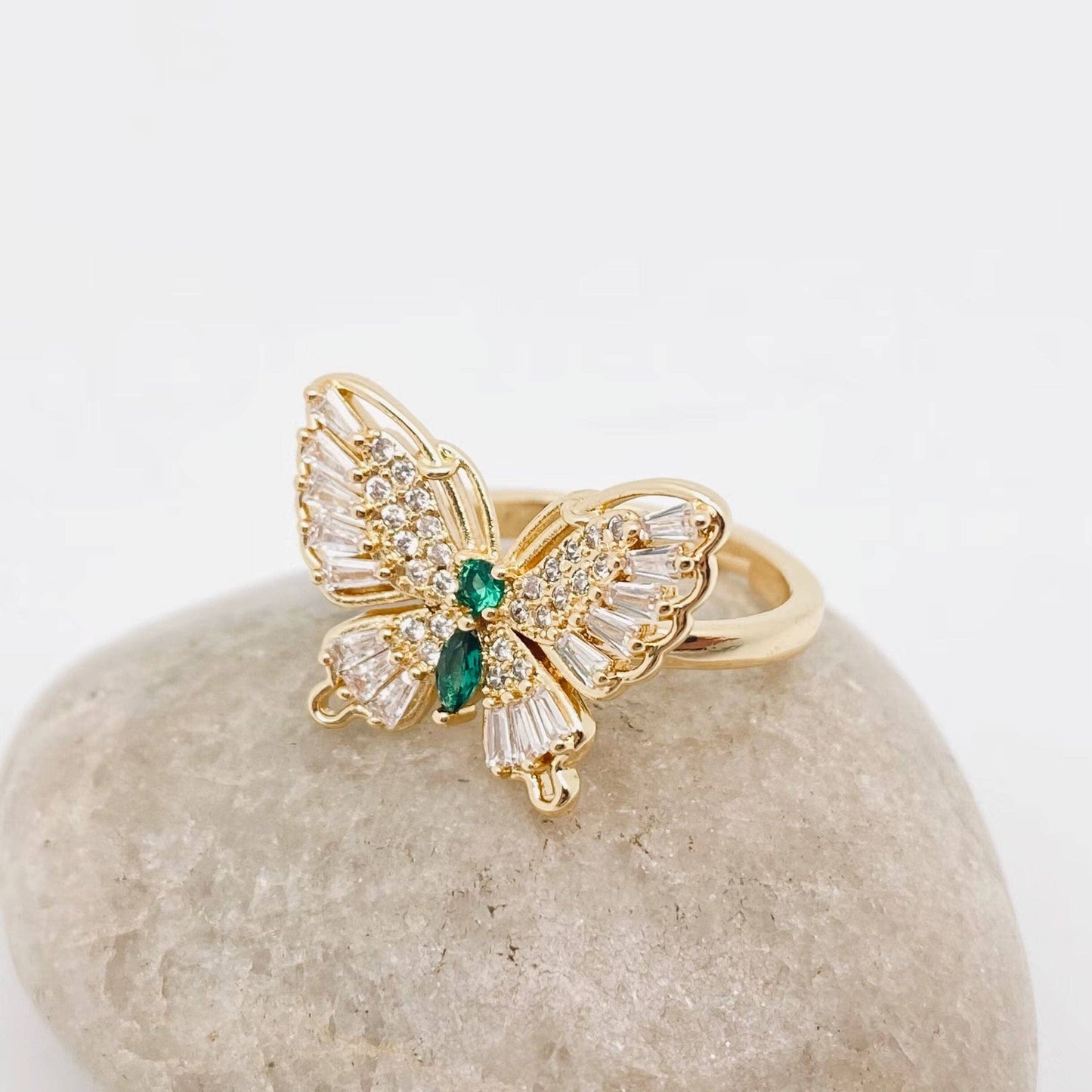 Multicolor Cubic Zirconia Butterfly Adjustable Ring