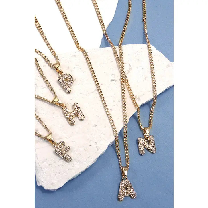 Rhinestone Initital Chain Necklace