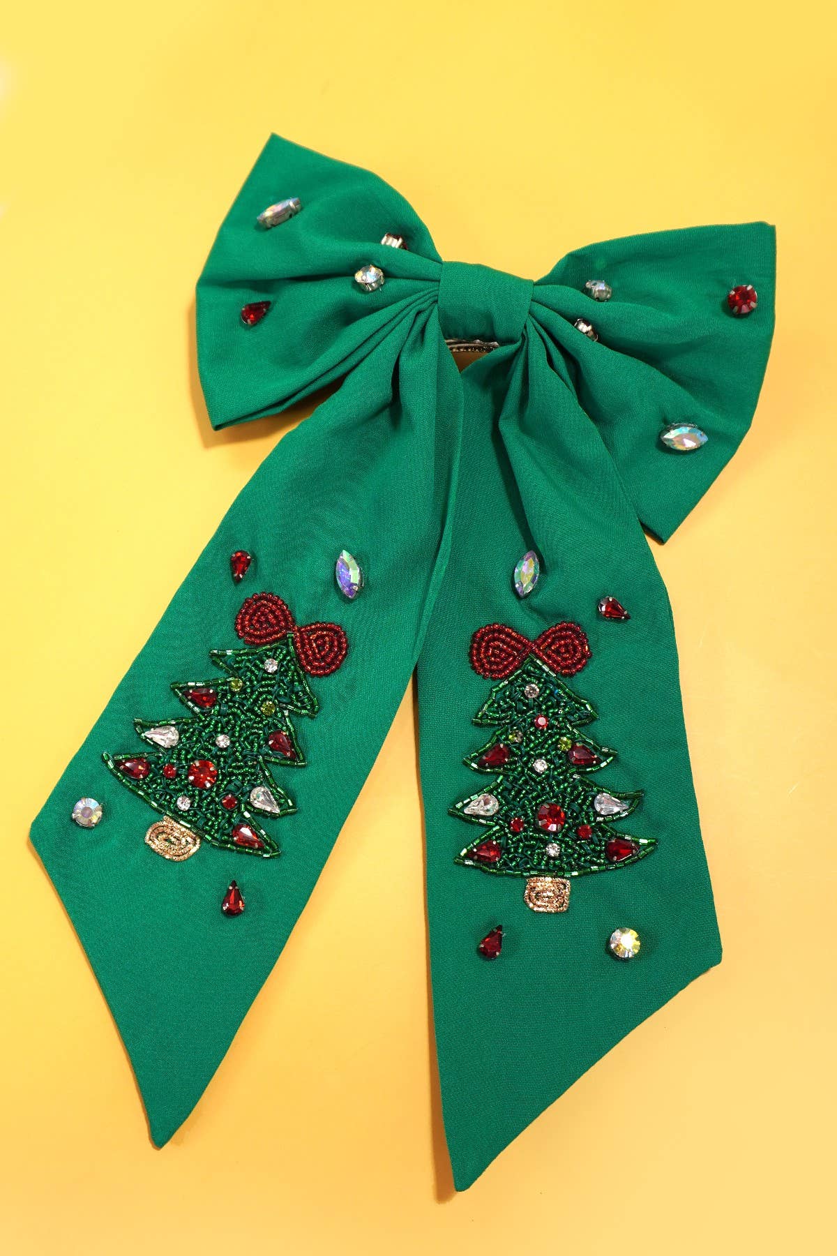 CHRISTMAS TREE SEED BEAD HAIR BOW CLIPS | 91HC4551