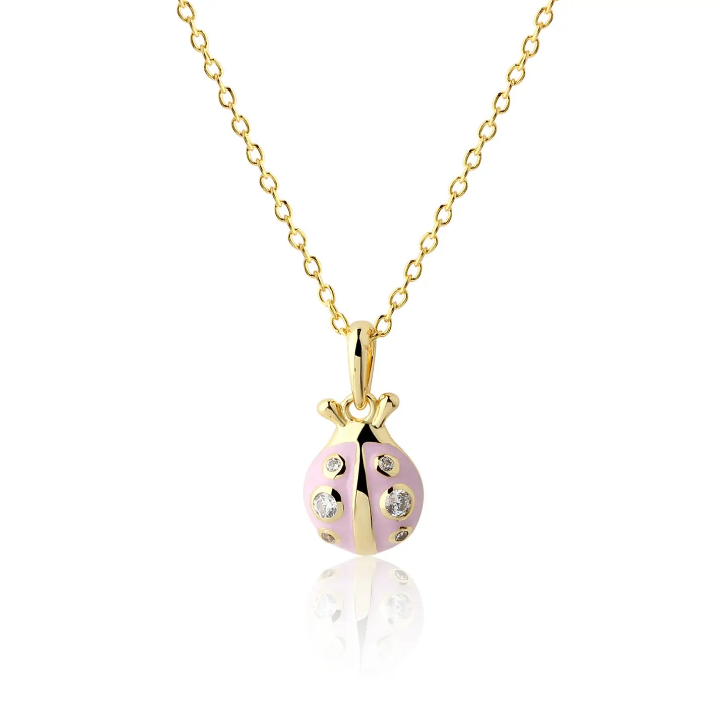 14K Gold-Plated Pink Ladybug Necklace For Child, Girls, Kids