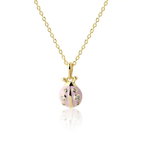 14K Gold-Plated Pink Ladybug Necklace For Child, Girls, Kids