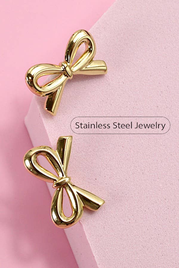 18K STAINLESS STEEL TARNISH FREE BOW STUD EARRINGS | 40E303