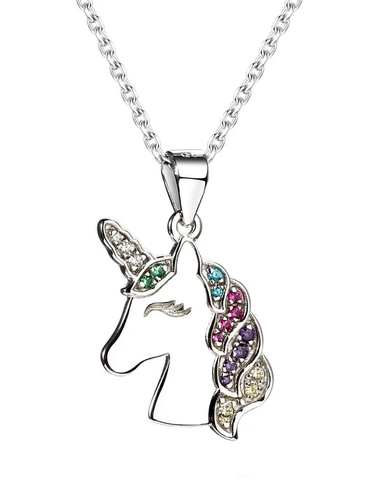 Sterling Silver Girls Rainbow Unicorn Necklace For Kids